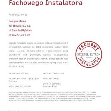 Certyfikat Stiebel Eltron Fachowy   instalator - TLT Serwis