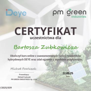 Certyfikat DEYE