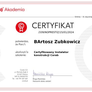 Certyfikat Corab  instalator - TLT Serwis