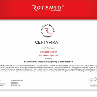 Certyfikat  Rotenso  instalator  - TLT Serwis