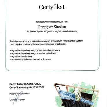 Certyfikat SANDER – Grzegorz Stasium TLT Serwis